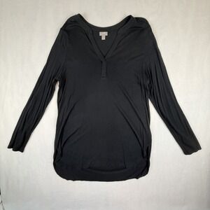 J Jill Tunic Top Womens Large Black V-Neck Lont-Sleeve Casual Work Travel